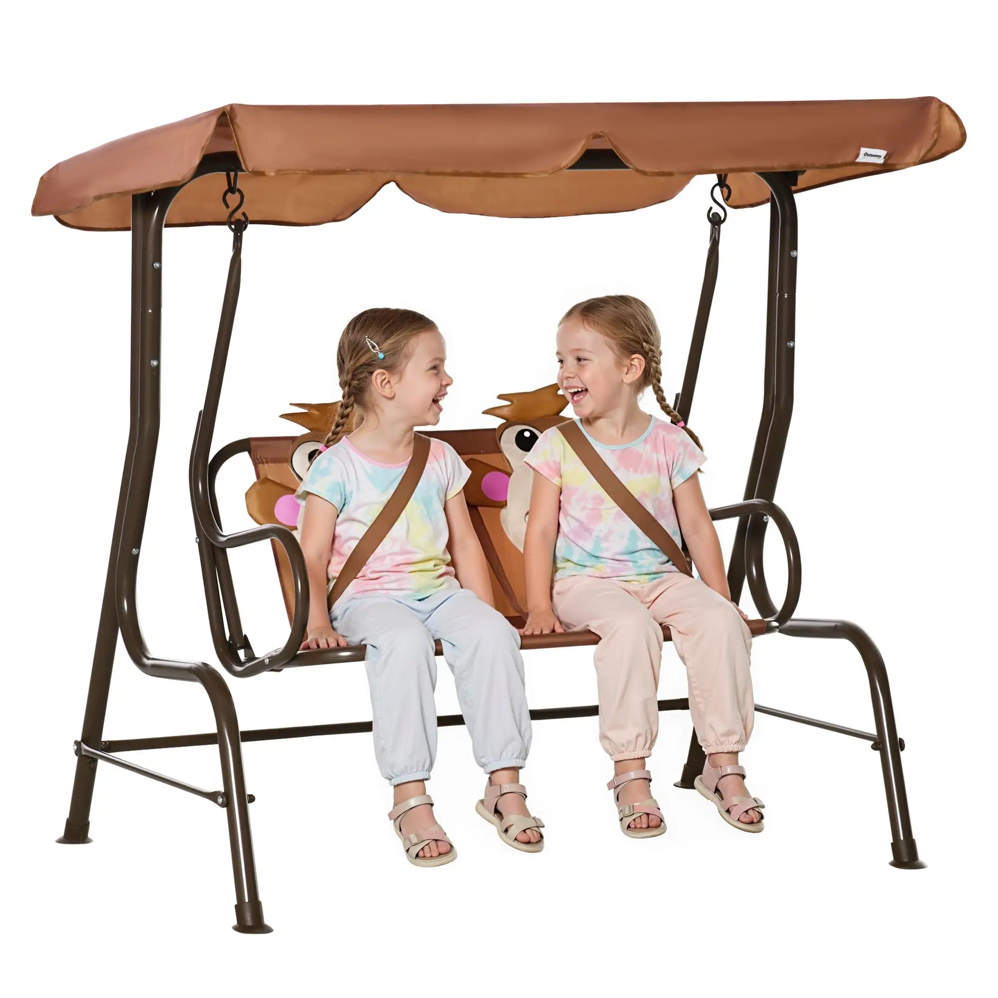 2-Seat Kids Porch Swing, Adjustable Canopy, Seat Belt, Monkey Pattern, 3-6 Years, Coffee Gym Sets & Swings Coffee at Gallery Canada