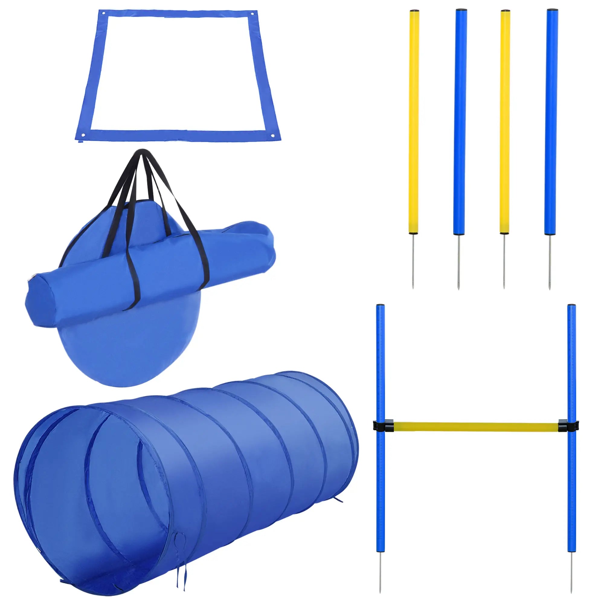 Dog Agility Starter Kit, Outdoor Training Set, Tunnel, 4 Weave Poles, High Jumper Dog Agility Training Equipment Blue, Yellow at Gallery Canada