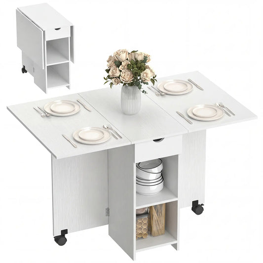 Folding Dining Table With Storage Drop Leaf, White Dining Tables White at Gallery Canada