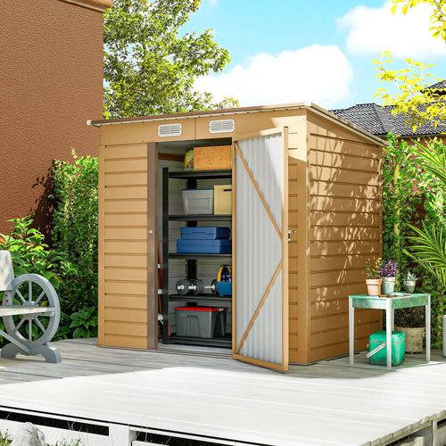 6 x 4FT Galvanized Metal Garden Storage Shed, Yellow