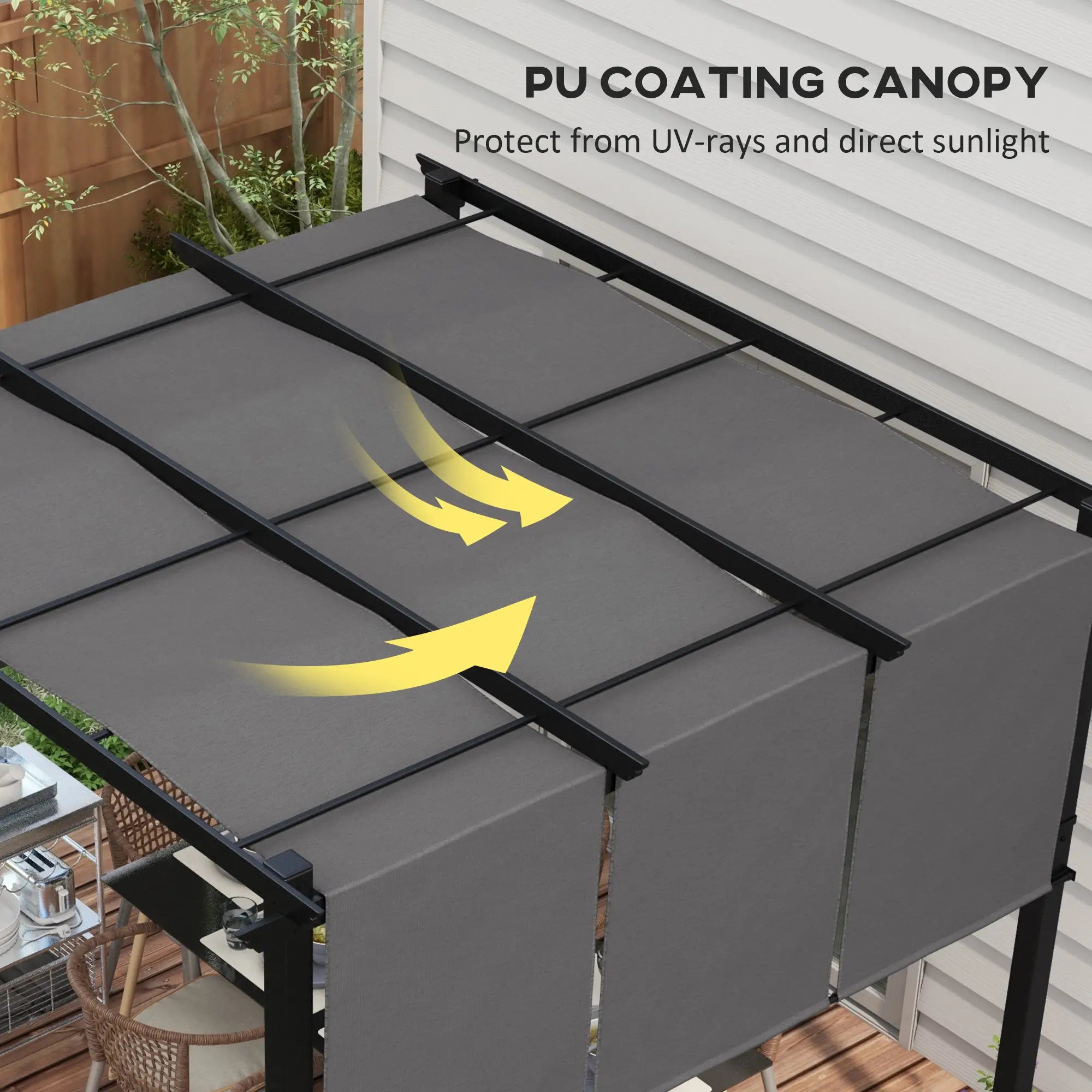 10' x 10' Metal Pergola, Retractable Canopy, Charcoal Grey Pergolas at Gallery Canada