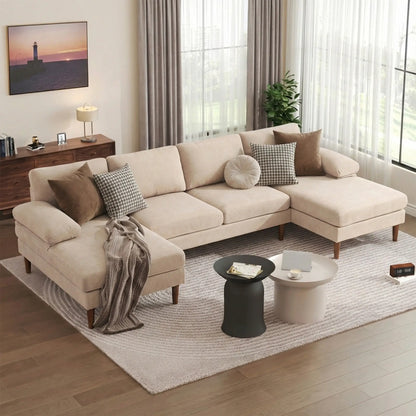 U Shape Couch, Double Chaise Lounge, 4 Seater Sofa, Wooden Legs, Beige Sofas & Reclining Chairs at Gallery Canada