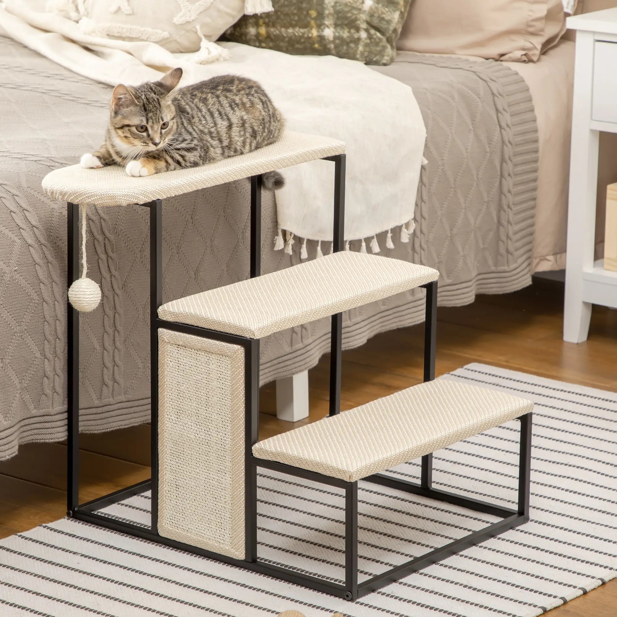 20 3-Step Cat Stairs, Carpeted Ladder Ramp, Scratching Board, Cream White Dog Stairs at Gallery Canada