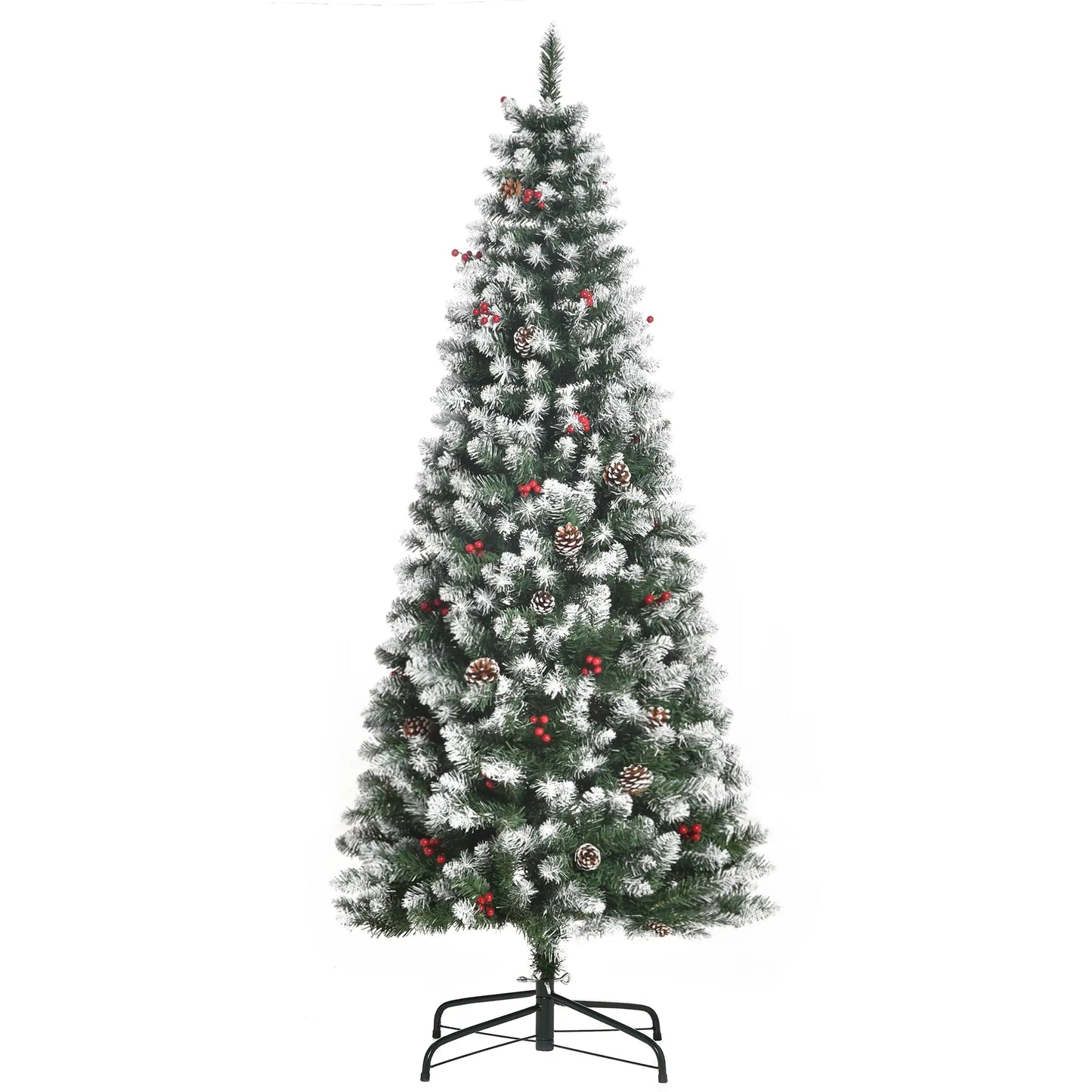 6ft Flocked Christmas Tree, Red Berries Pine Cones, Pencil Shape, Green Flocked Christmas Trees Green at Gallery Canada