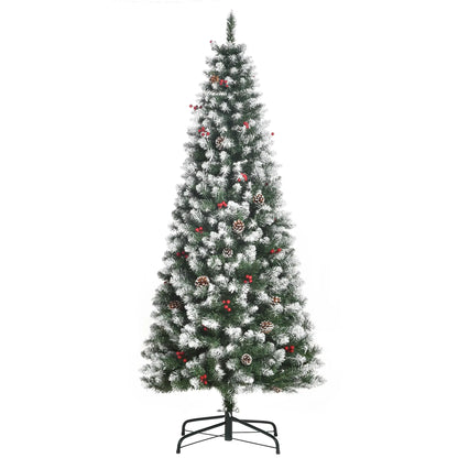 6ft Flocked Christmas Tree, Red Berries Pine Cones, Pencil Shape, Green Flocked Christmas Trees Green at Gallery Canada