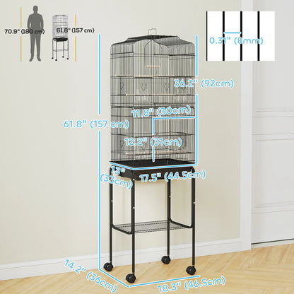 62" Rolling Bird Cage, Cockatoo House, Play Top, Storage Shelf, Wheels, Black Bird Cages at Gallery Canada