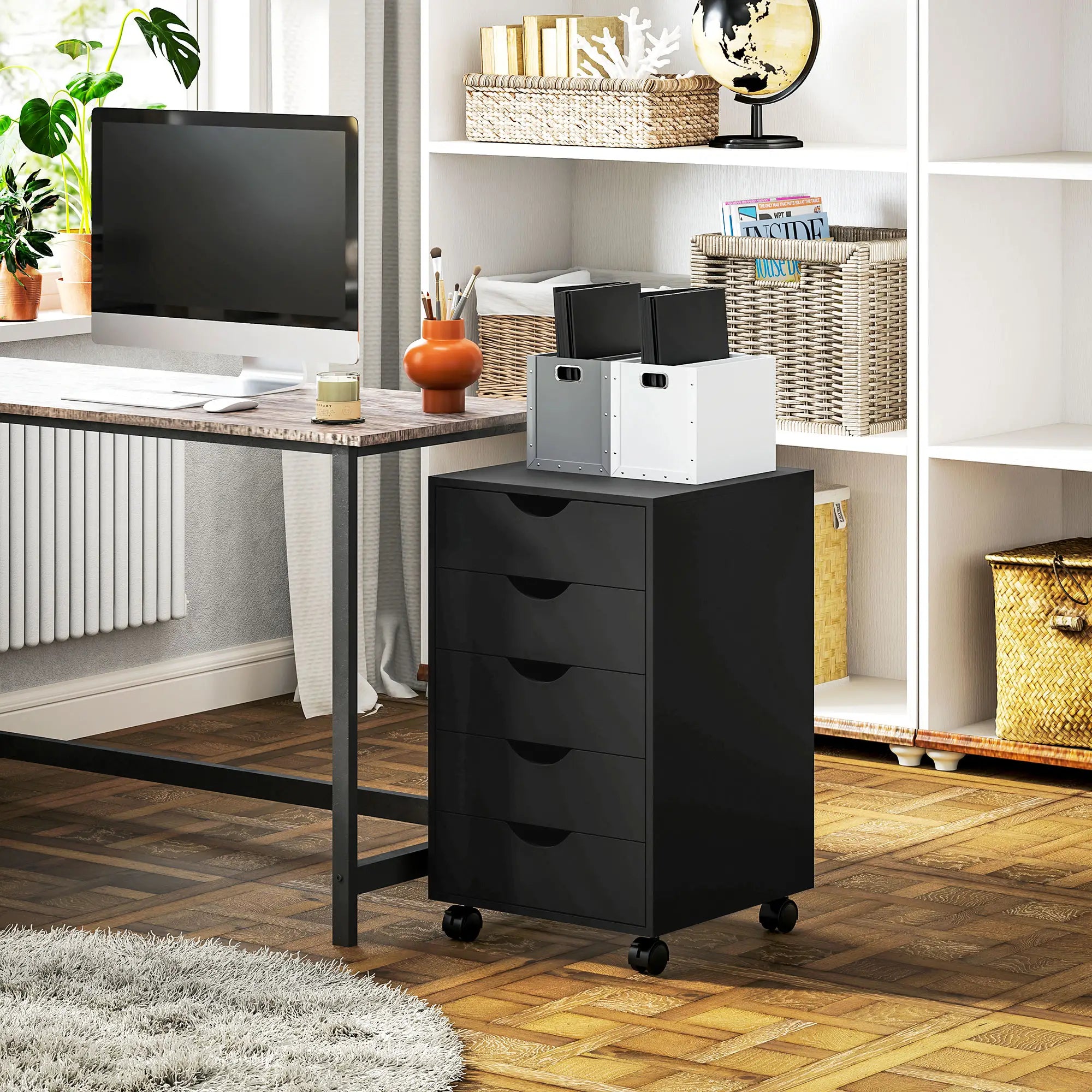 5 Drawer File Cabinet on Wheels, 15.7