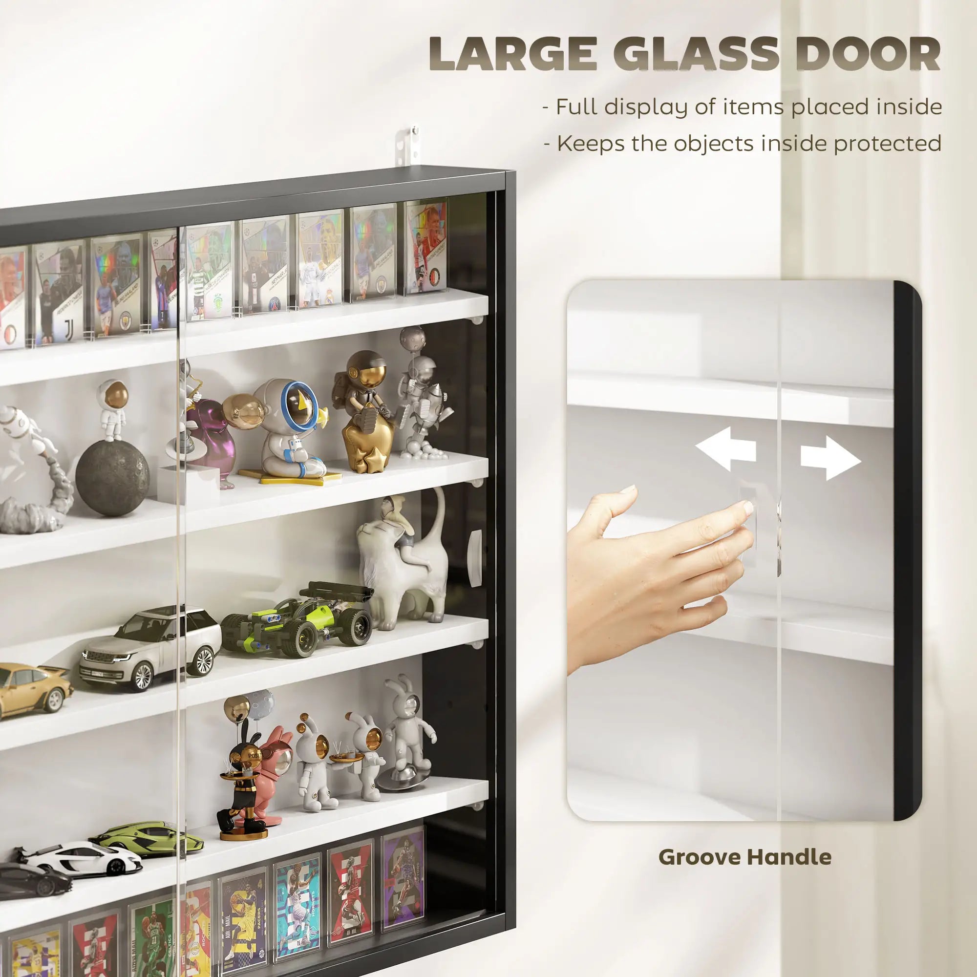5-Tier Glass Display Cabinet, 2 Doors, 4 Adjustable Shelves, Black Display Bookshelves at Gallery Canada