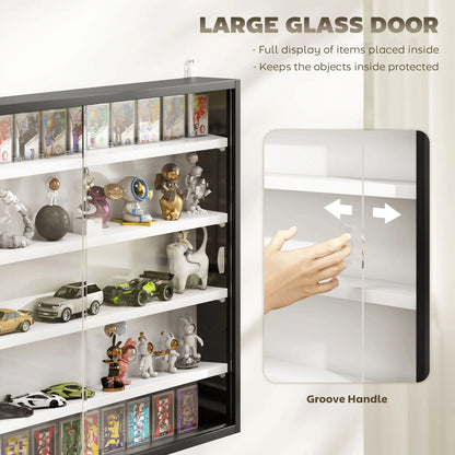 5-Tier Glass Display Cabinet, 2 Doors, 4 Adjustable Shelves, Black Display Bookshelves at Gallery Canada