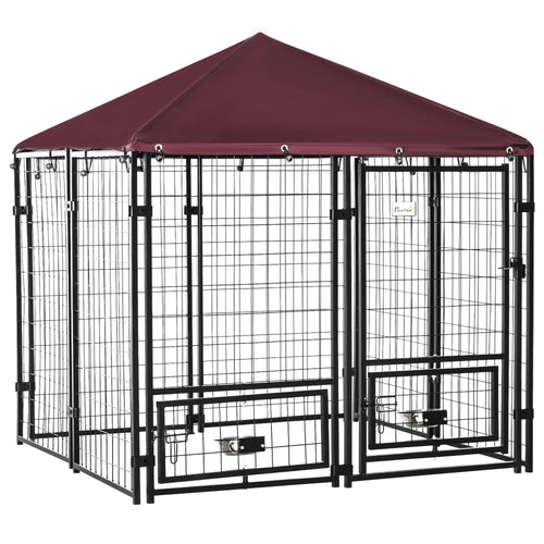 Large Steel Dog Kennel, 4.6ft x 4.6ft x 5ft, Lockable Playpen, UV-Resistant Canopy