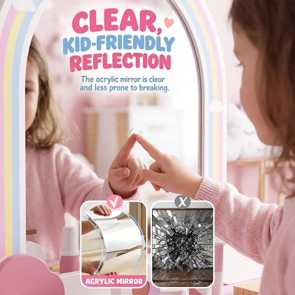 Kids Vanity Set, Makeup Table, Mirror, Stool, Drawer, 7-Piece, Pink Toy Vanity at Gallery Canada