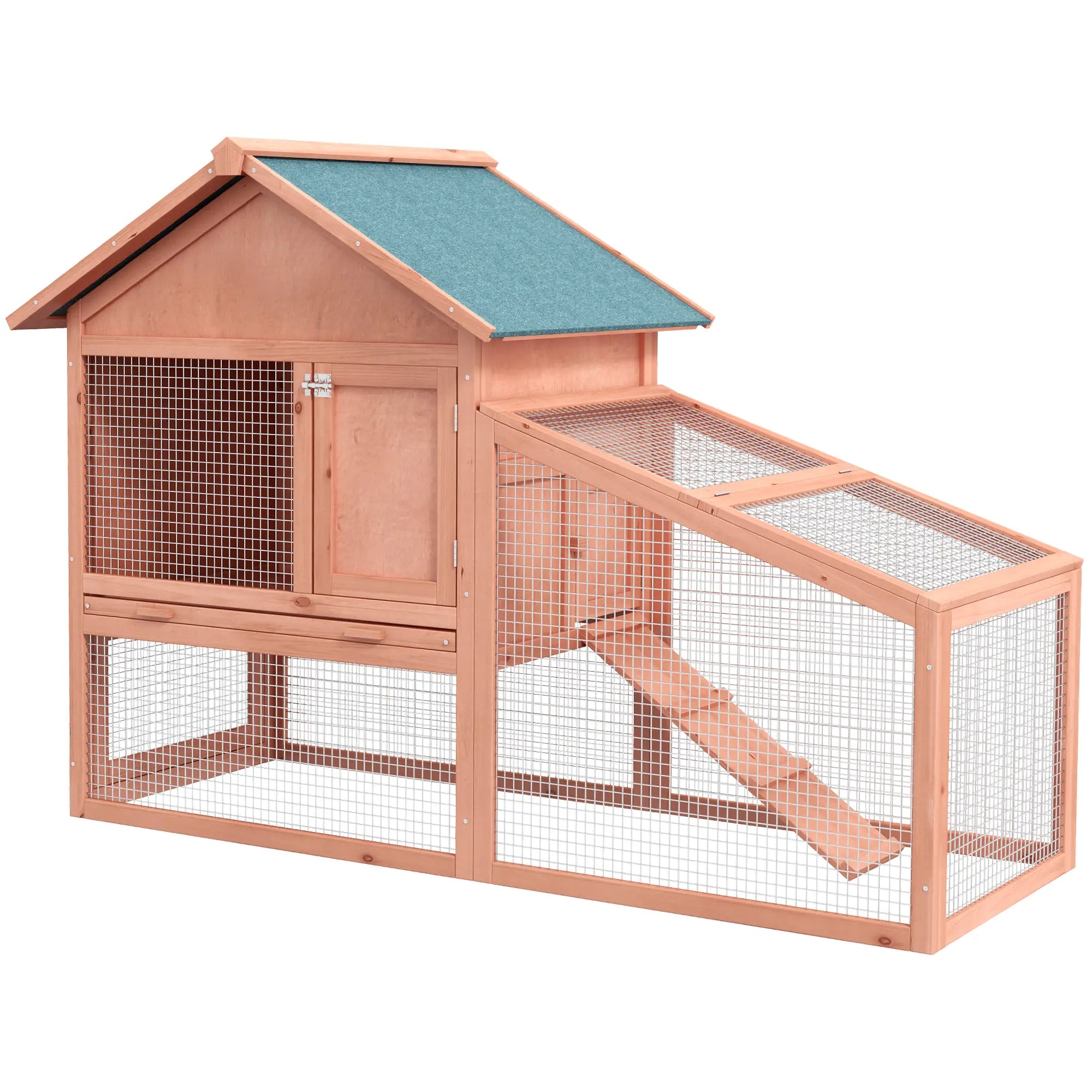2 Tier Rabbit Hutch, Bunny House Guinea Pig Cage, Removable Tray, Ramp, Asphalt Roof Rabbit Hutch Gold Red at Gallery Canada