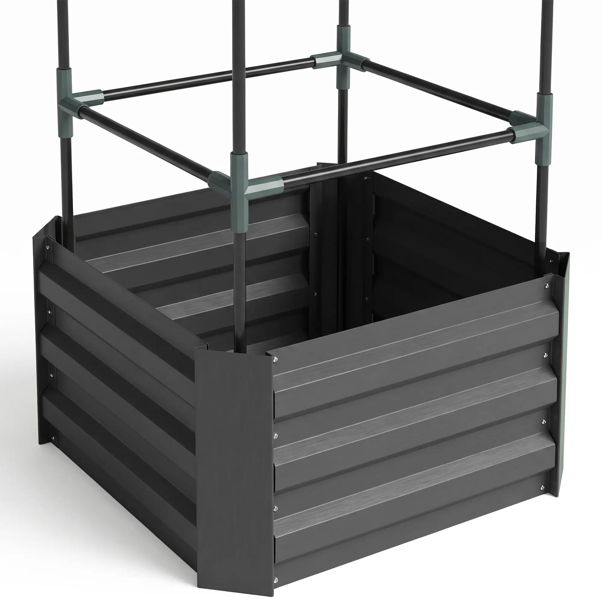 Galvanized Planter Box, Raised Garden Bed with Trellis, Grey Galvanized Planter Boxes at Gallery Canada