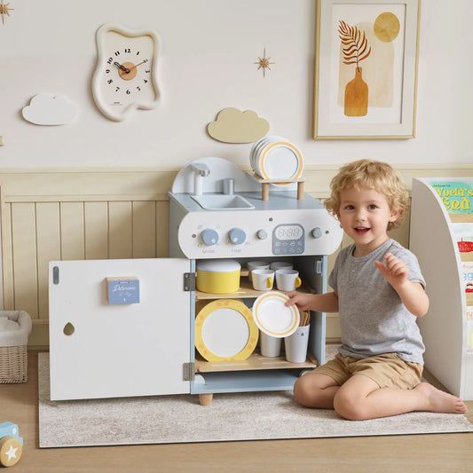 Wooden Dishwasher Playset, Play Sink Toys, Faucet and Accessories Play Kitchen Light Blue, White at Gallery Canada