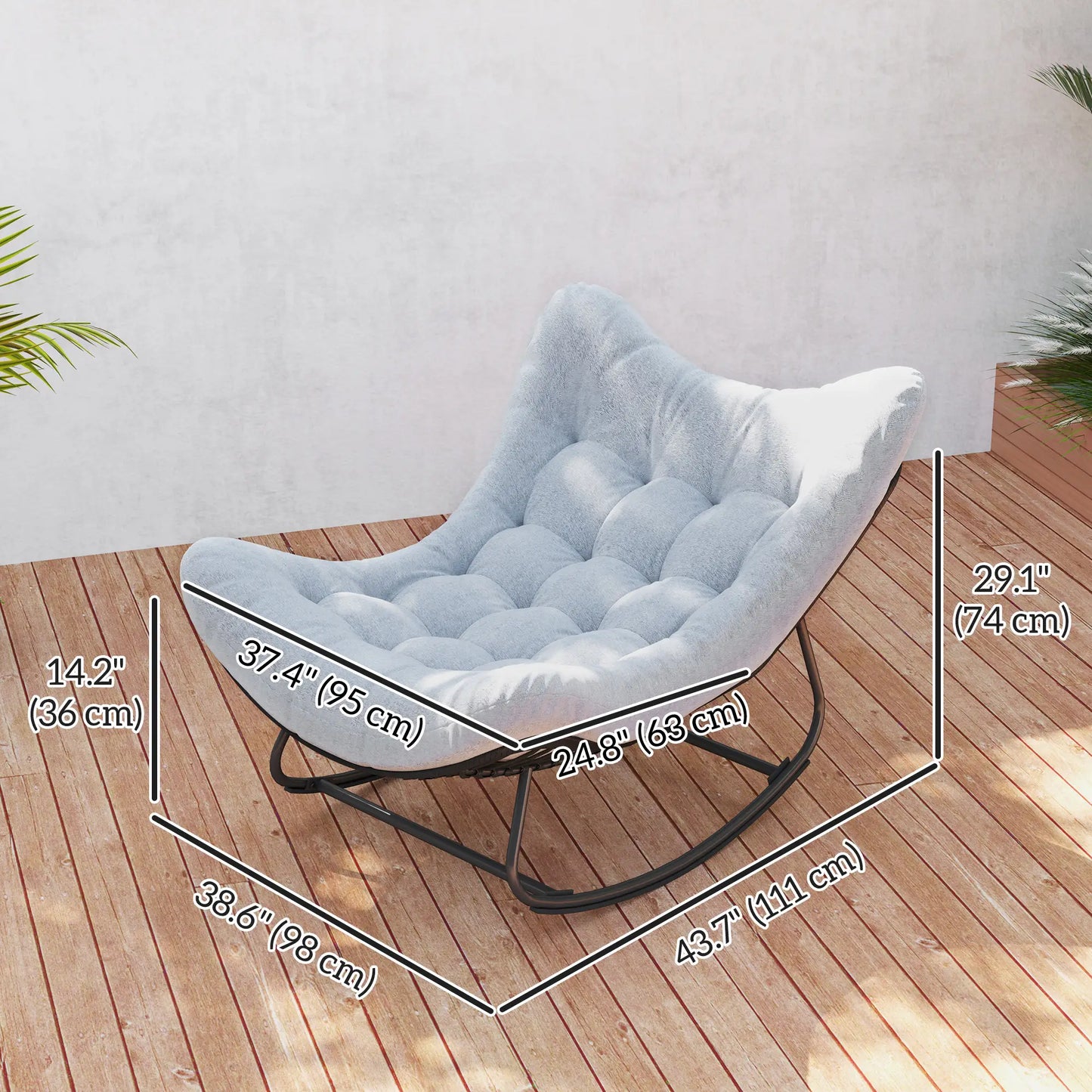 Oversized Rattan Egg Chair, Outdoor Rocking Chair with Cushion, Dark Grey Patio Chairs at Gallery Canada