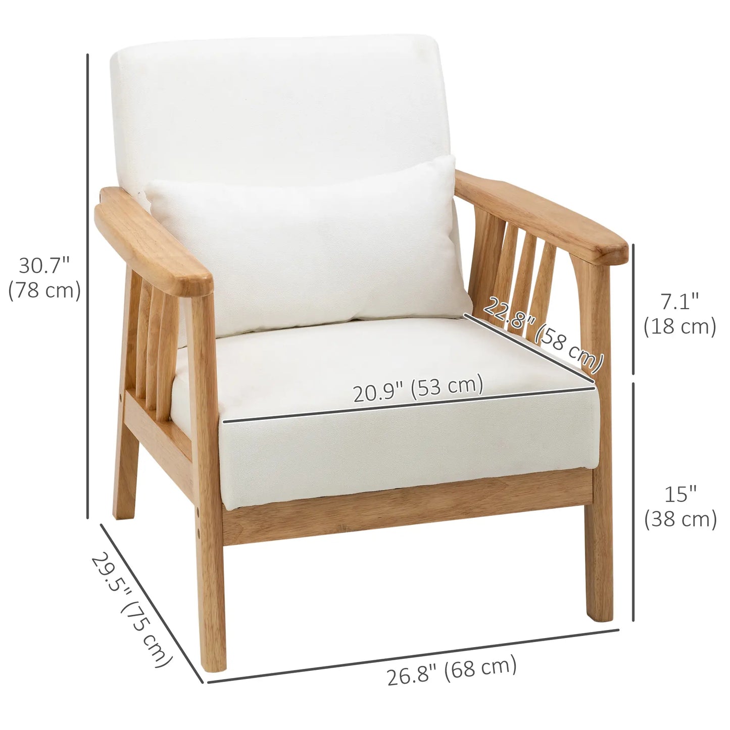 Upholstered Lounge Chair, Rubber Wood Frame, White Accent Chairs at Gallery Canada