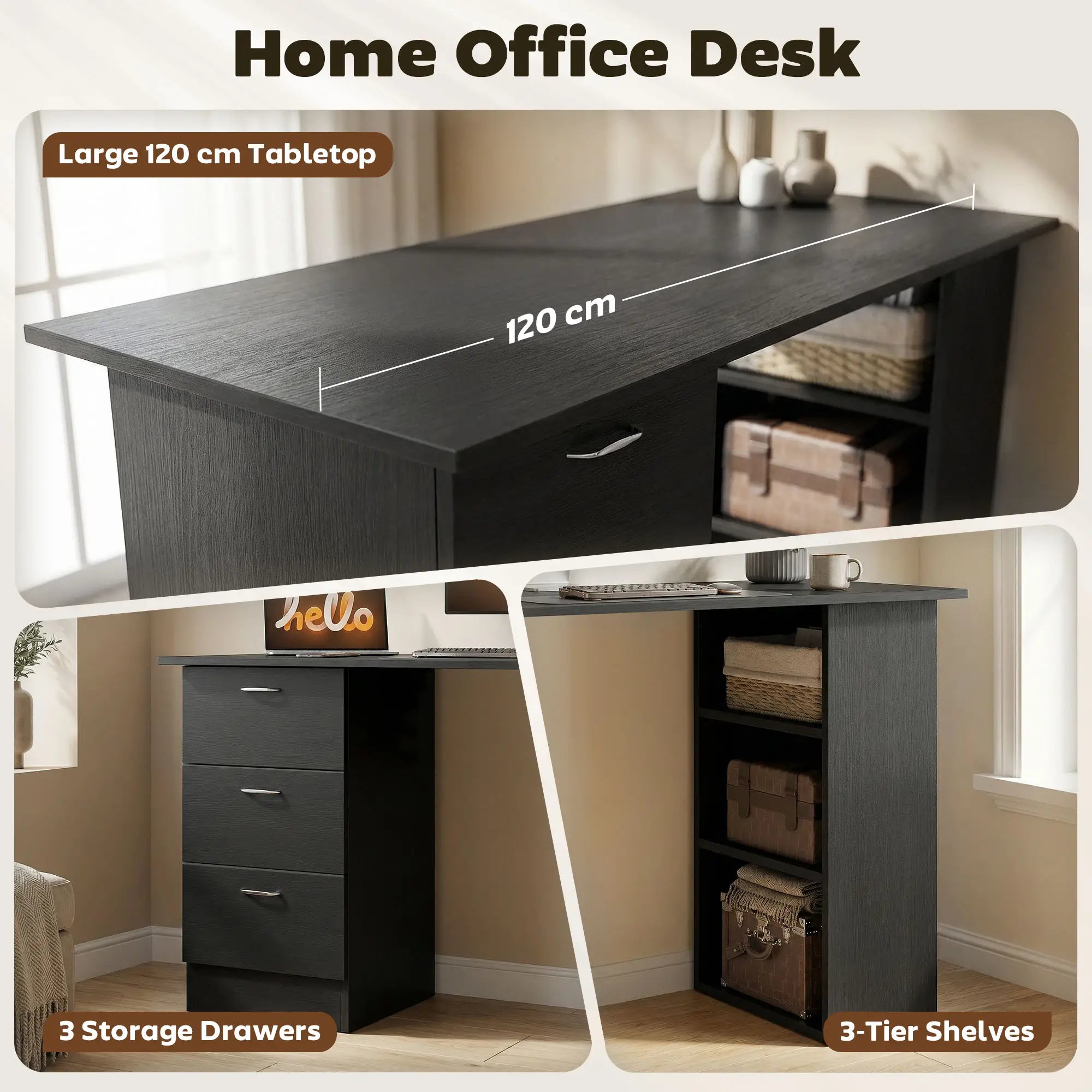 Computer Desk With Shelves And Drawers, 47