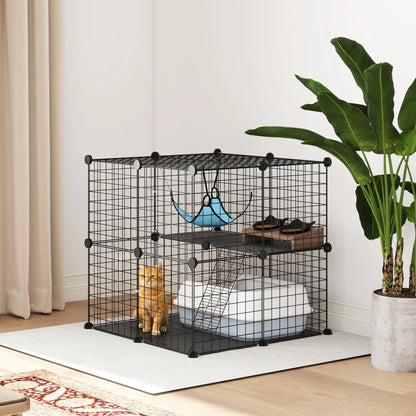 2 Tier Cat Cage, DIY Pet Playpen With 2 Doors, Ladder, Hammock, Perch, Black Outdoor Cat Enclosures at Gallery Canada