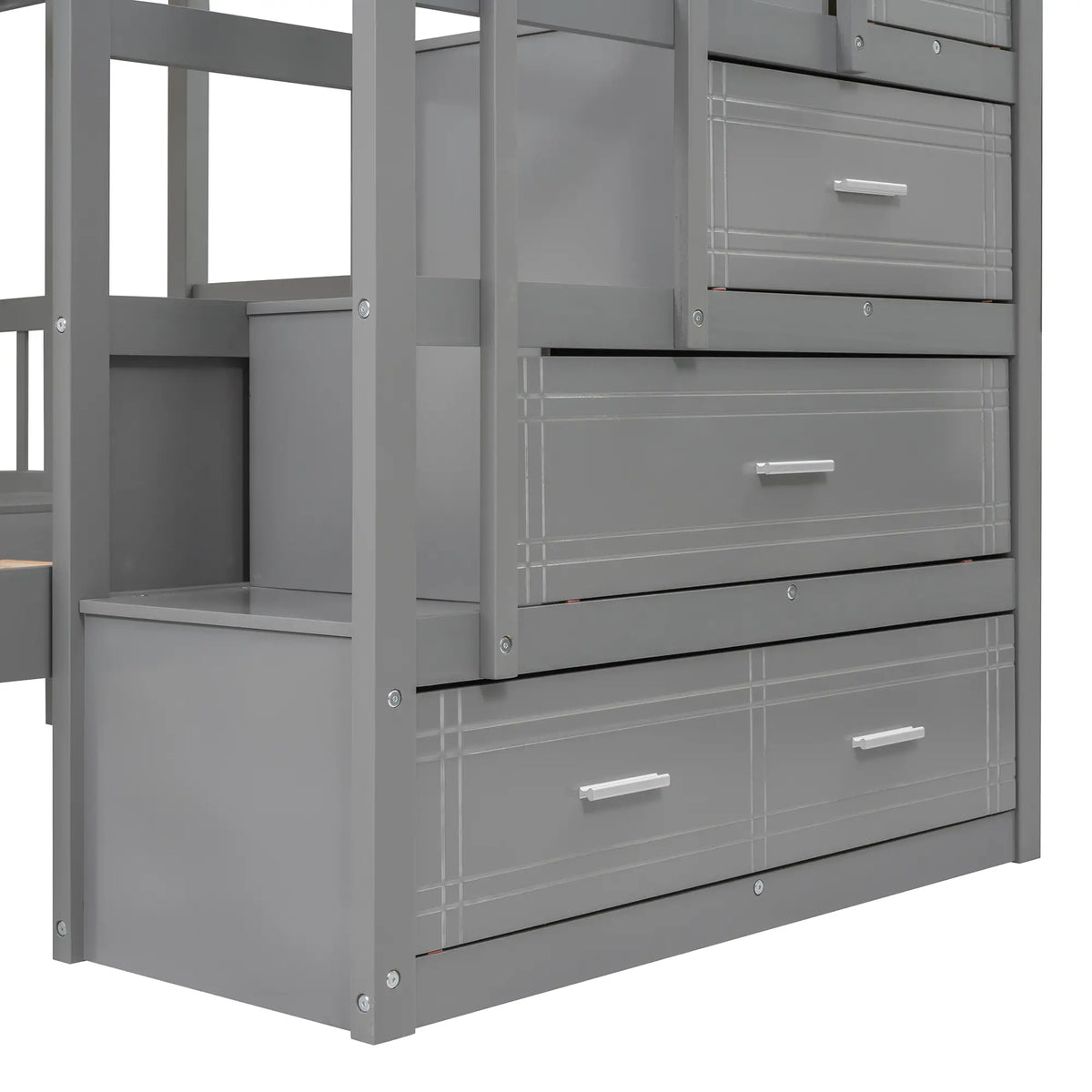 Twin Over Full Bunk Bed with Drawers, Guardrails, Pine Frame, 115" L x 76" W x 64.5" H, Grey Bed Frames at Gallery Canada