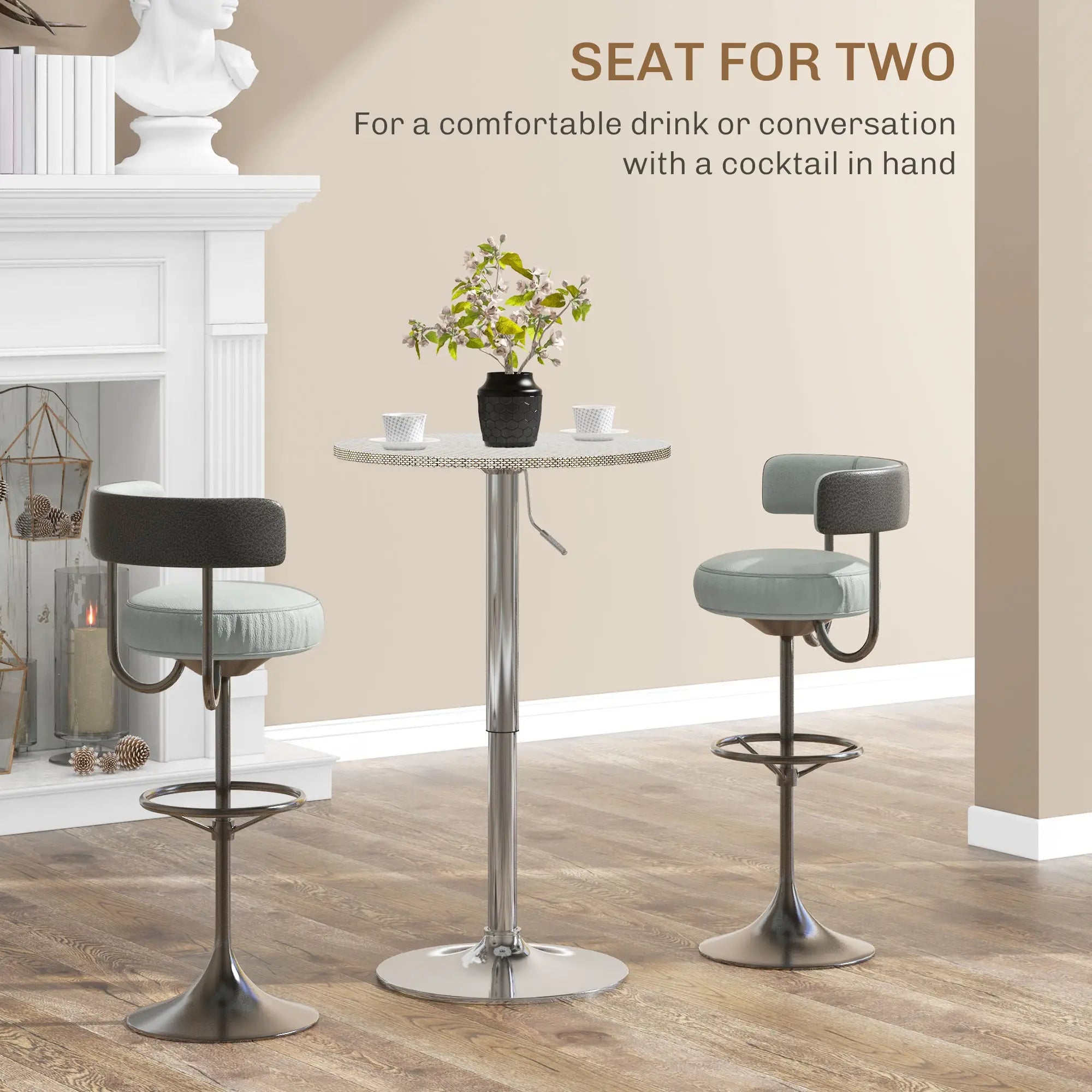 Adjustable Round Bar Table, PE Rattan Top, Steel Base, 2-Person, Grey Bar Tables at Gallery Canada