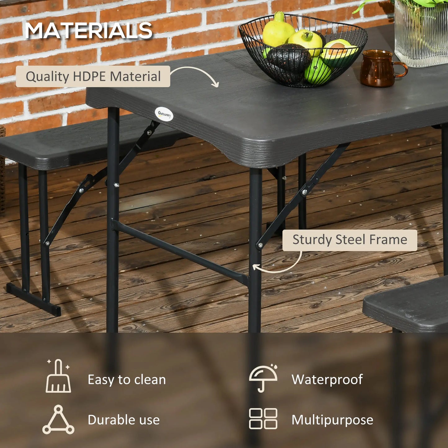 Folding Picnic Table With 2 Benches, 3-Piece Set for 4, Dark Grey Bistro Sets at Gallery Canada