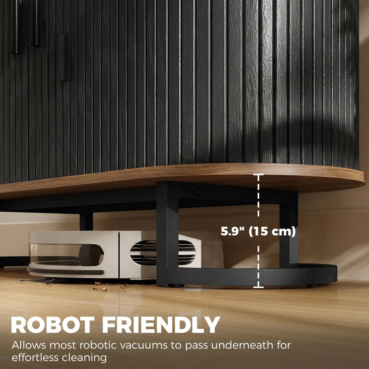 Sideboard Buffet Cabinet with Curved Tambour Doors, Brown/Black Storage Cabinets at Gallery Canada