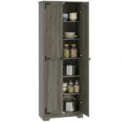 67" Farmhouse Pantry Cabinet, 2 Doors, Adjustable Shelves, Distressed, Grey Storage Cabinets at Gallery Canada