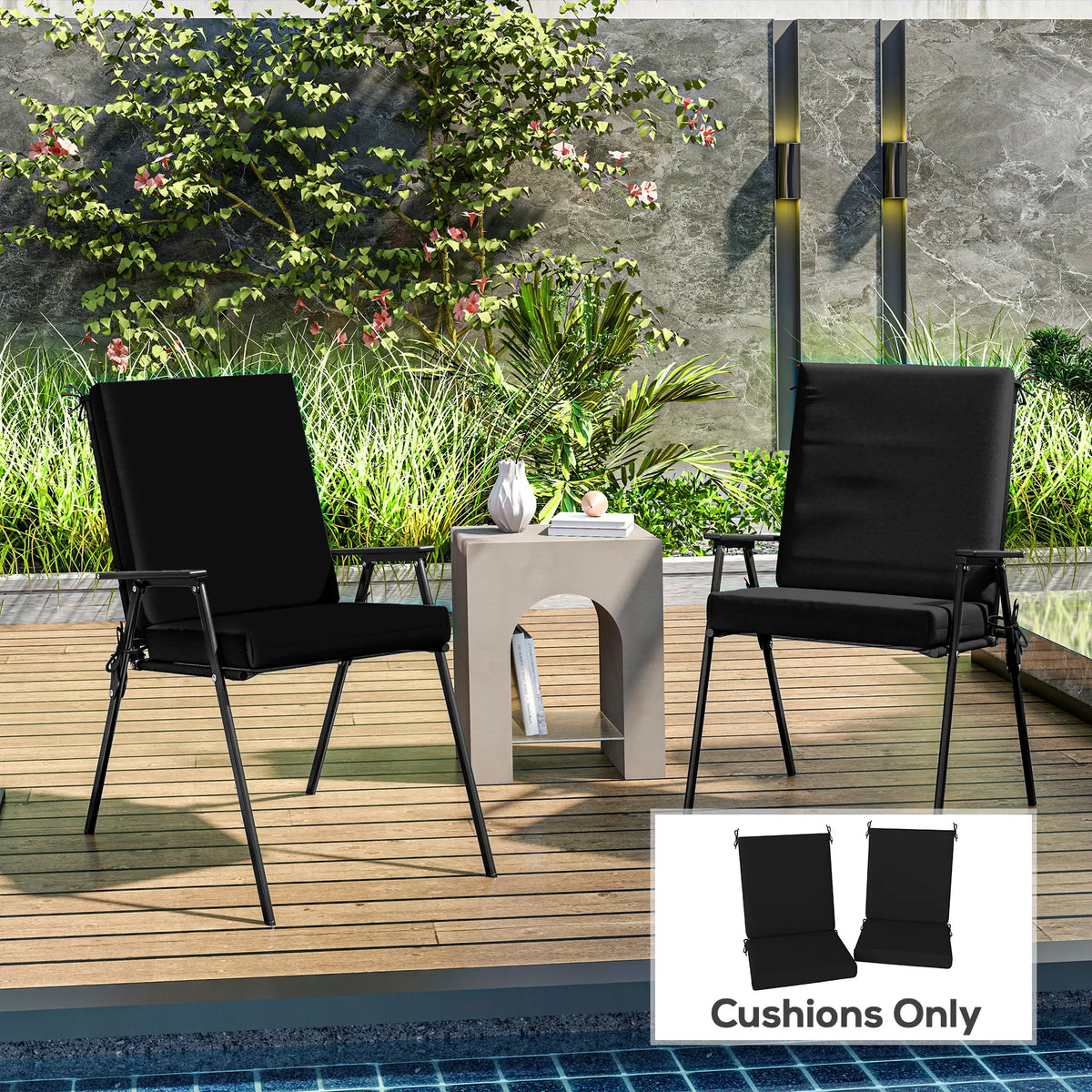 Outdoor Cushions Set of 2, Dining Chair Seat Cushions with Back, Fade-Resistant, Black Patio Chair Cushions at Gallery Canada