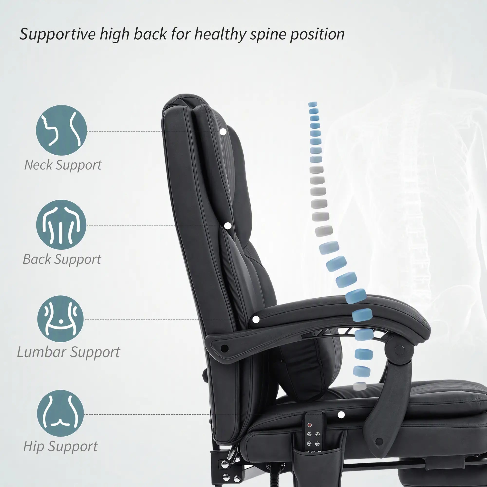 Massage Office Chair, Faux Leather Reclining Desk Chair with Lumbar Support, Footrest, Black Massage Chairs at Gallery Canada