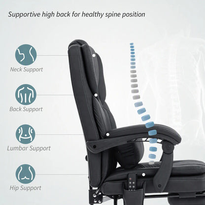 Massage Office Chair, Faux Leather Reclining Desk Chair with Lumbar Support, Footrest, Black Massage Chairs at Gallery Canada