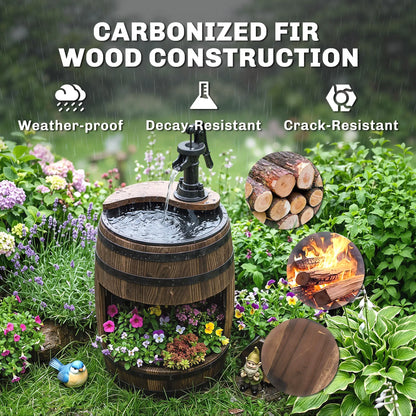 Wooden Outdoor Fountain, Electrical Barrel Waterfall, 3600r/min Pump, Carbonized Water Fountains at Gallery Canada