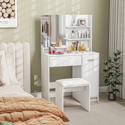 Vanity Set with Mirror, Stool, Storage Drawer, White Dressing & Vanity Tables at Gallery Canada