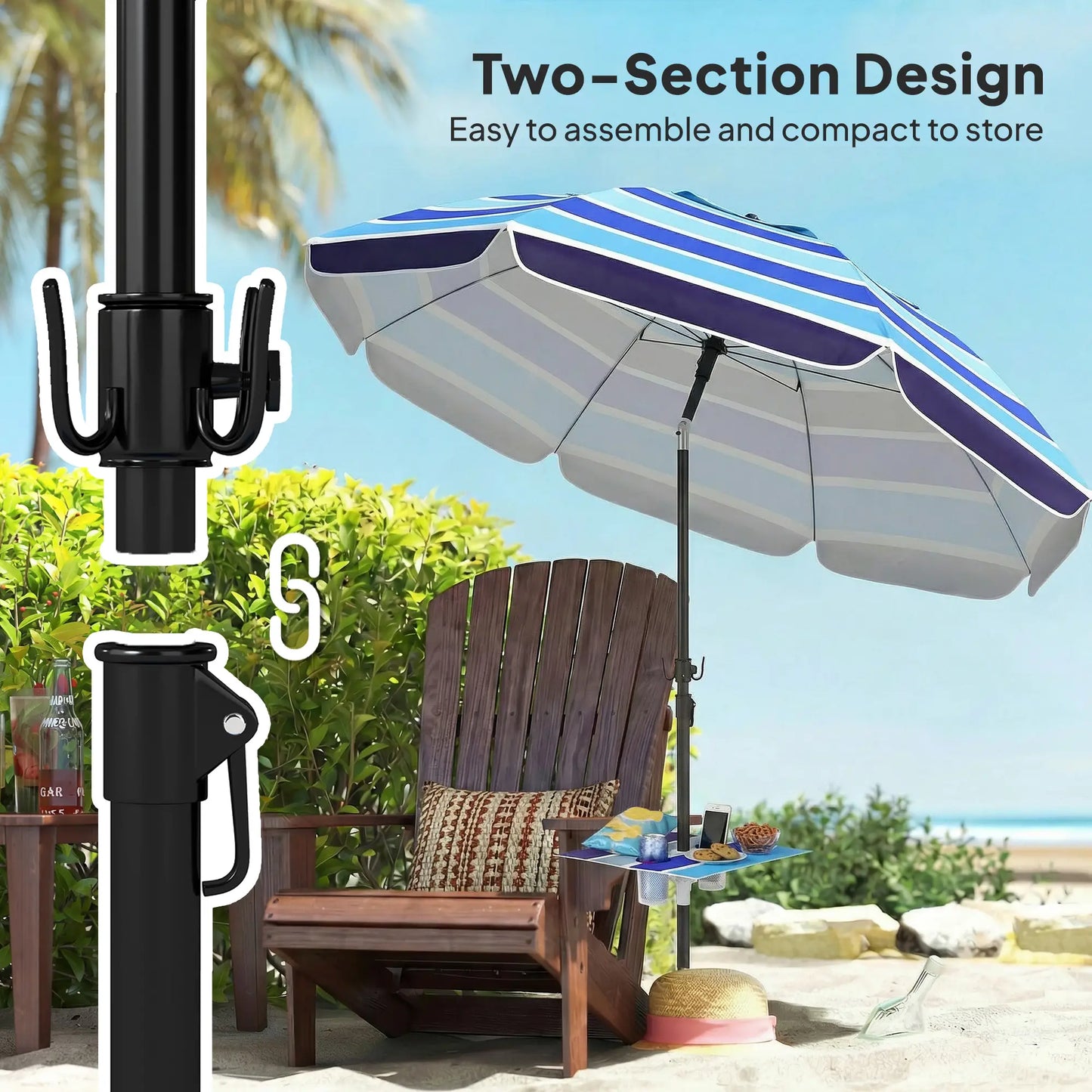 Adjustable Tilt Beach Umbrella, 78" Multicolor, Foldable Table Cup Holder, Multicolor Beach Umbrellas at Gallery Canada
