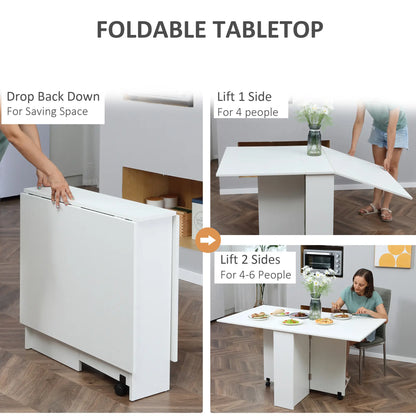 Extendable Dining Table, Collapsible w/ 2-Tier Shelves, Rolling Casters, White Bar Tables & Dining Tables at Gallery Canada