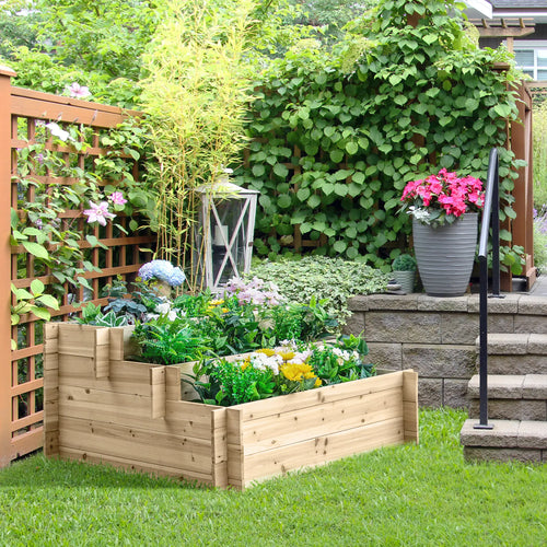3-Tier Wood Raised Garden Bed, Elevated Planting Box, Outdoor Herb Container