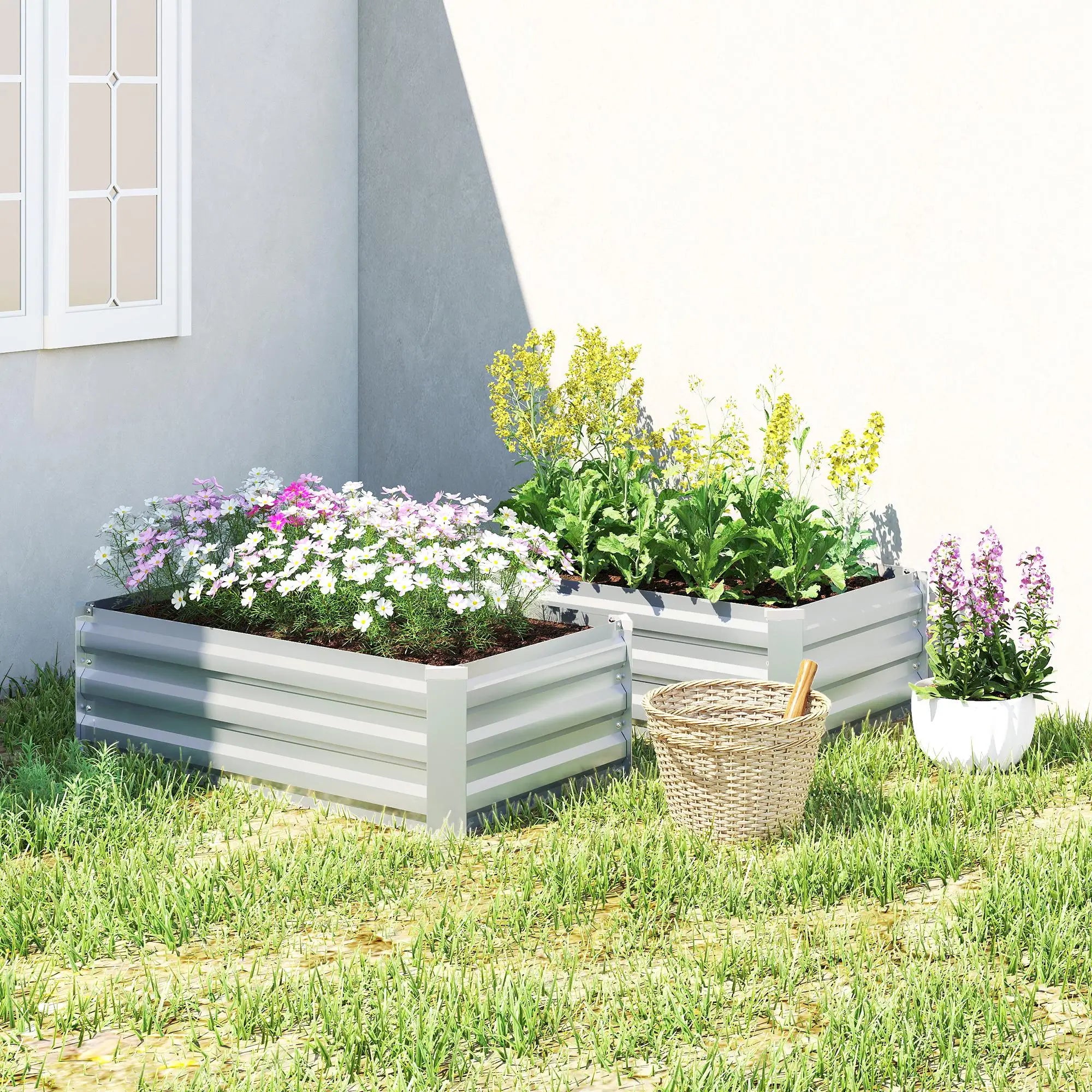 Galvanized Raised Garden Beds, Set of 2, Planter Box, Grey Galvanized Planter Boxes at Gallery Canada