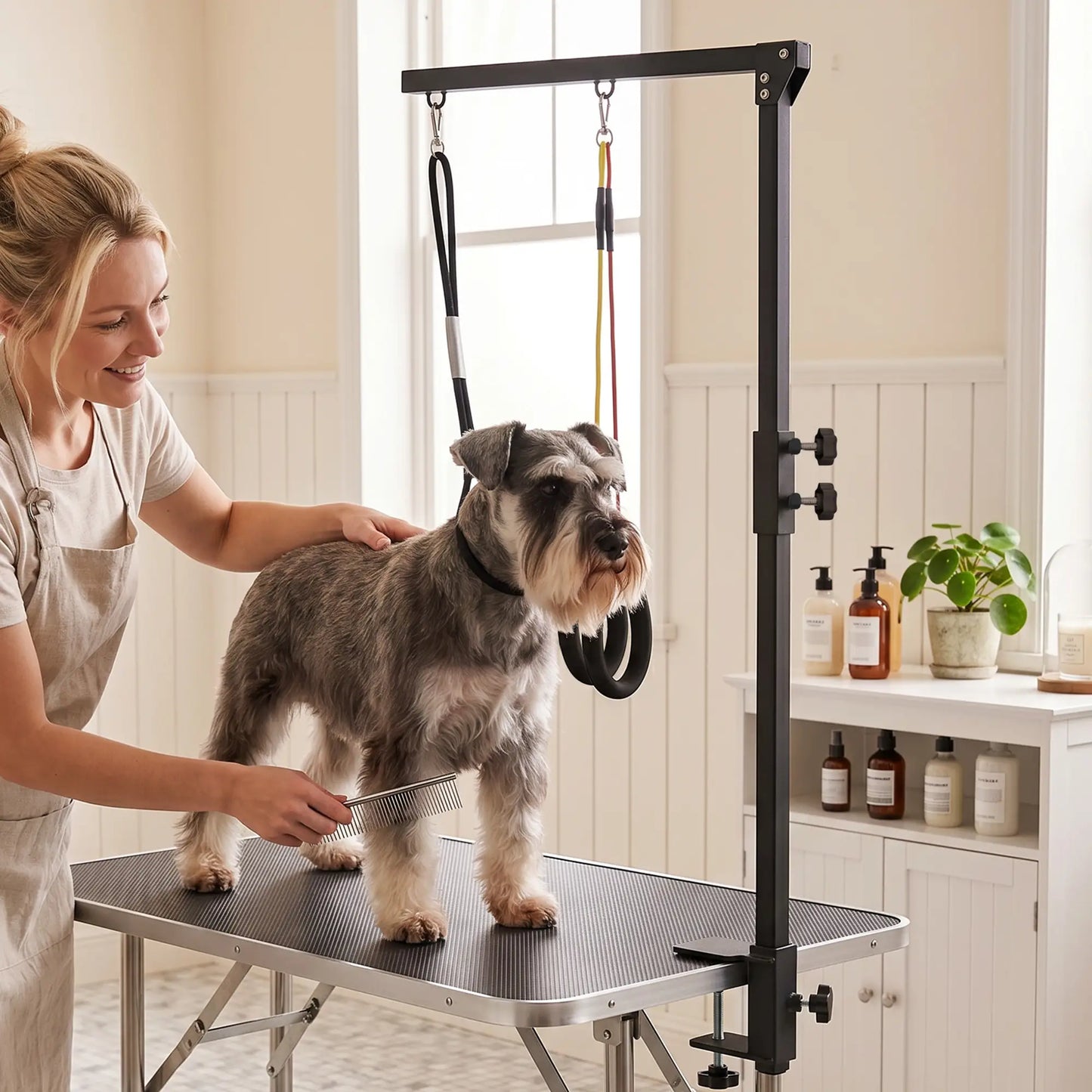 Dog Grooming Arm With Clamp, Adjustable, 18.9"-32.3", Black Dog Grooming Tables at Gallery Canada