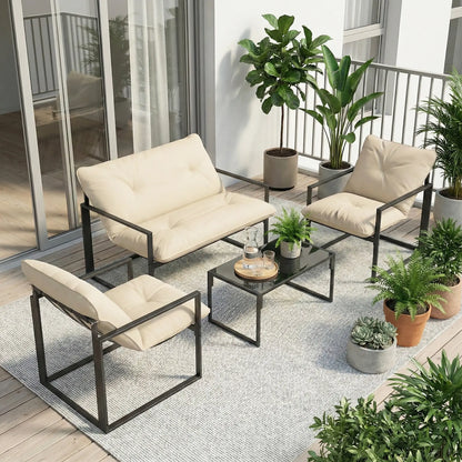 4pc Outdoor Furniture Set, Patio Conversation Set, Tempered Glass Table, Beige Patio Furniture Sets at Gallery Canada