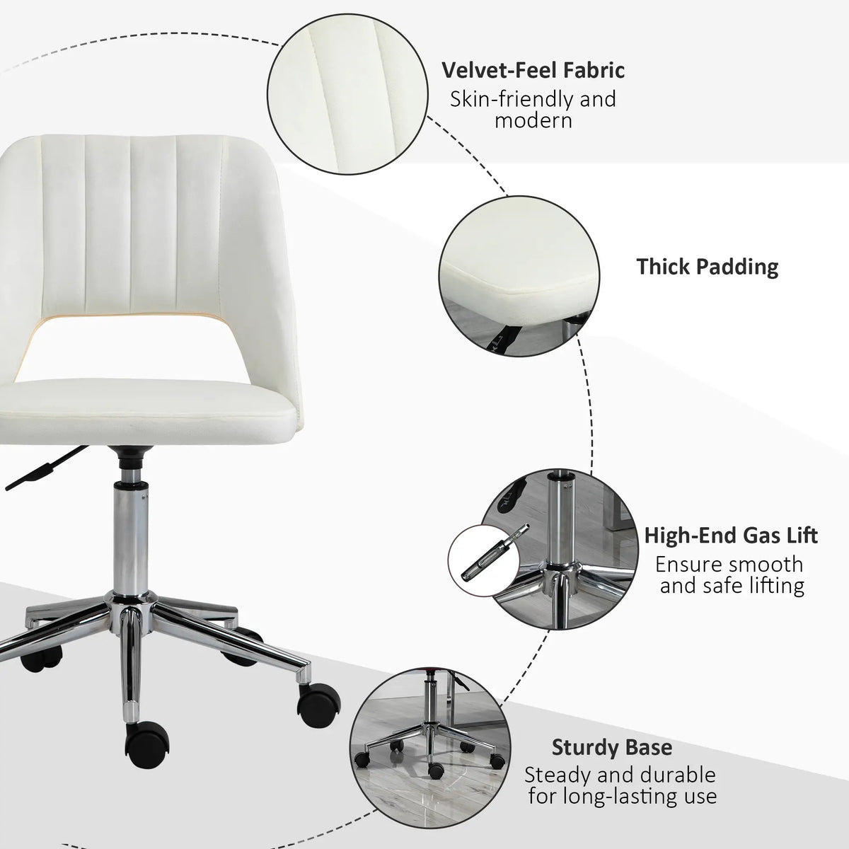 Mid Back Office Chair, Velvet Fabric, Swivel, Cream White Office Chairs at Gallery Canada