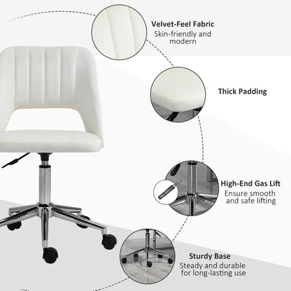 Mid Back Office Chair, Velvet Fabric, Swivel, Cream White Office Chairs at Gallery Canada
