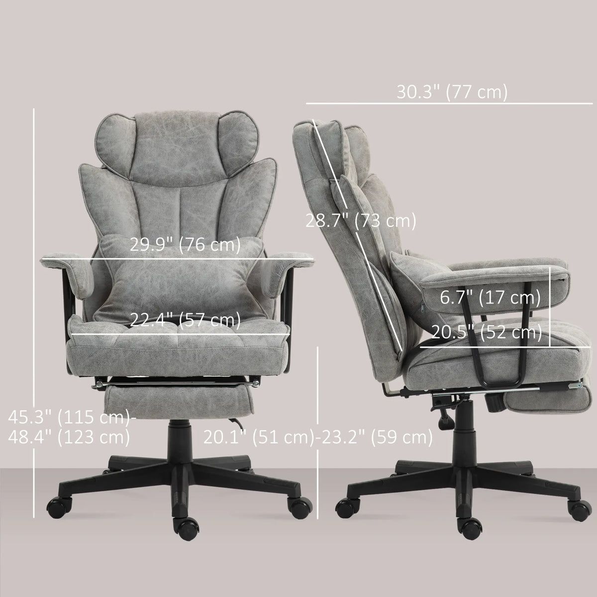 Big and Tall Office Chair with Foot Rest, 400LBS, Grey Executive & Manager Chairs at Gallery Canada