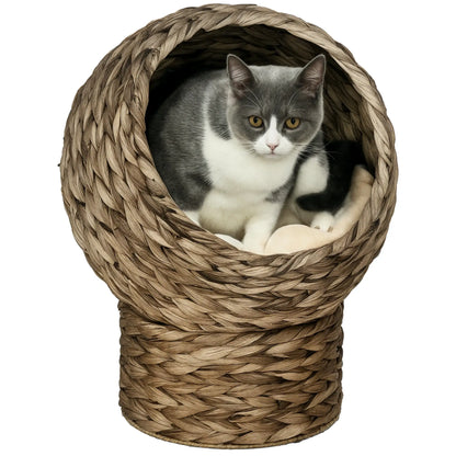 Wicker Cat Bed With Cushion, Stand, Indoor, Dark Brown Cat Houses at Gallery Canada