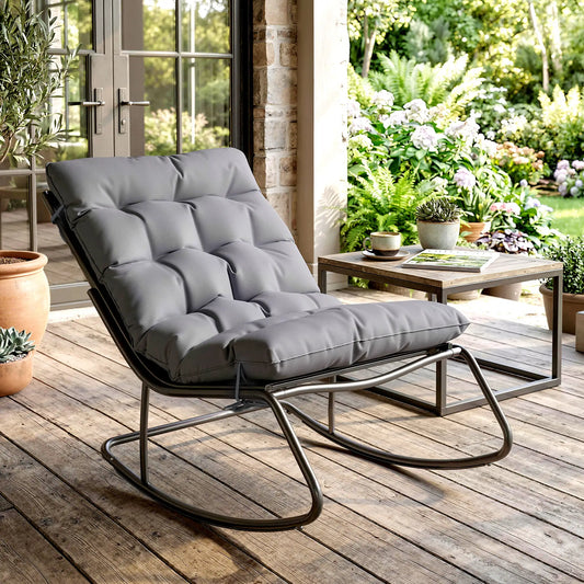 Oversized Rocking Patio Chair, 25" Extra Wide Mesh Seat, Dark Grey Outdoor Rocking Chairs Dark Grey at Gallery Canada