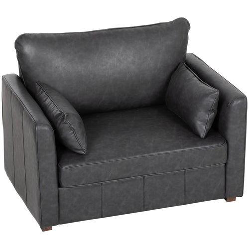 PU Leather Armchair, Wide Seat, Spring Cushion, Rubberwood Legs, Black