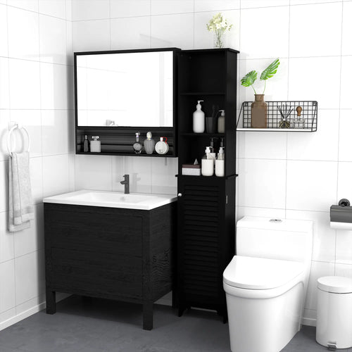 Tall Bathroom Storage Cabinet, 3-Tier Adjustable Shelf, Black