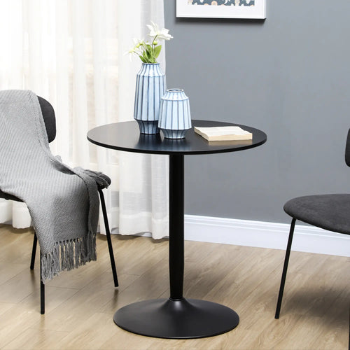 Modern Kitchen Table for 2, Round Dining Table, Steel Base, Black