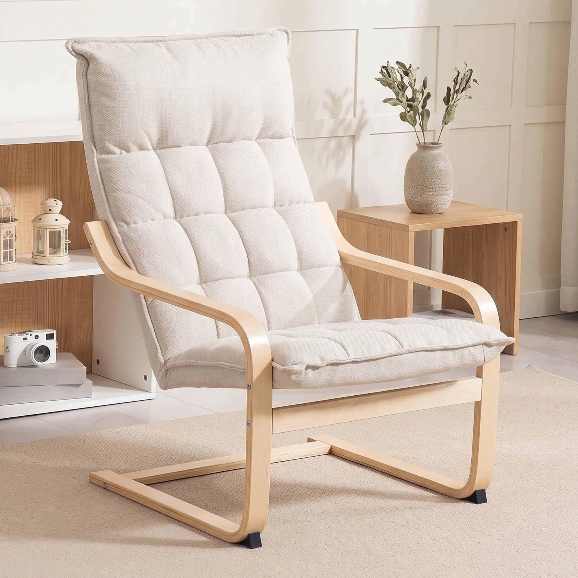Modern Armchair, Upholstered Accent Chair, Curved Leg, Cream White Accent Chairs at Gallery Canada