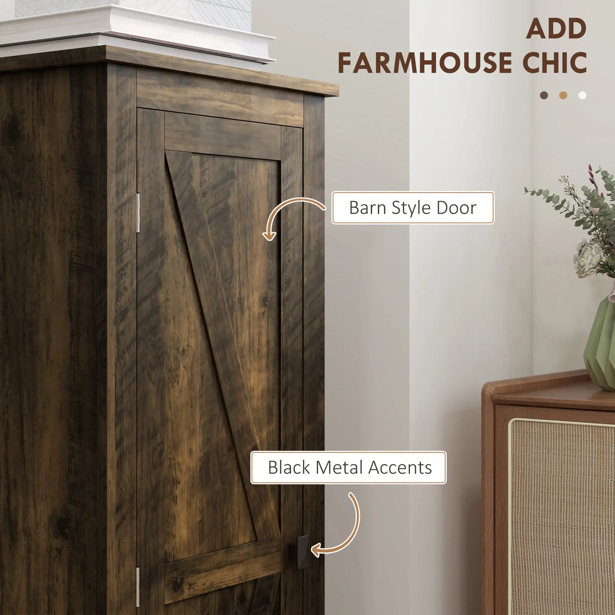 48" Farmhouse Kitchen Pantry Cabinet, Adjustable Shelves, Brown Kitchen Pantry Cabinets at Gallery Canada