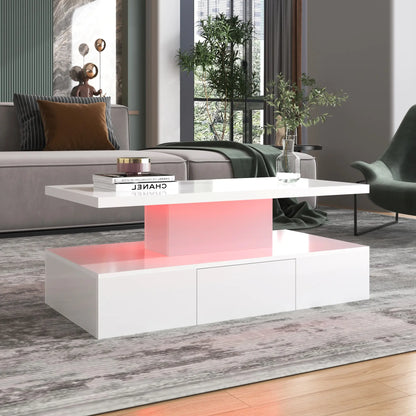 High-Gloss Coffee Table, Hidden Drawer, 39.5" L x 19.5" W x 15.5" H, White Coffee Tables at Gallery Canada