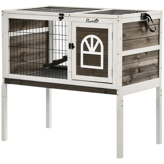 Rabbit Hutch Dual Height Bunny House, Slide Out Tray, White Coffee, White Rabbit Hutch Coffee, White at Gallery Canada